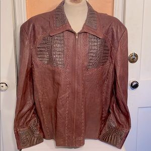 GENUINE CROCODILE ACCENTED LEATHER JACKET 2X-3X